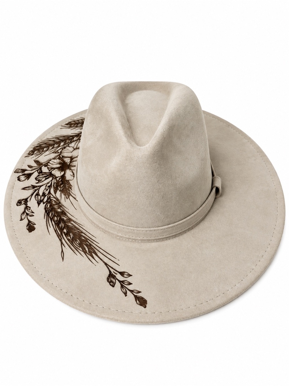 Beige Floral Embroidered Hat